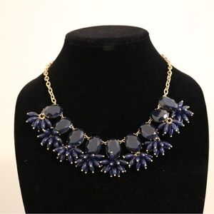 J.Crew Navy Blue Crystal Flower Statement Necklace